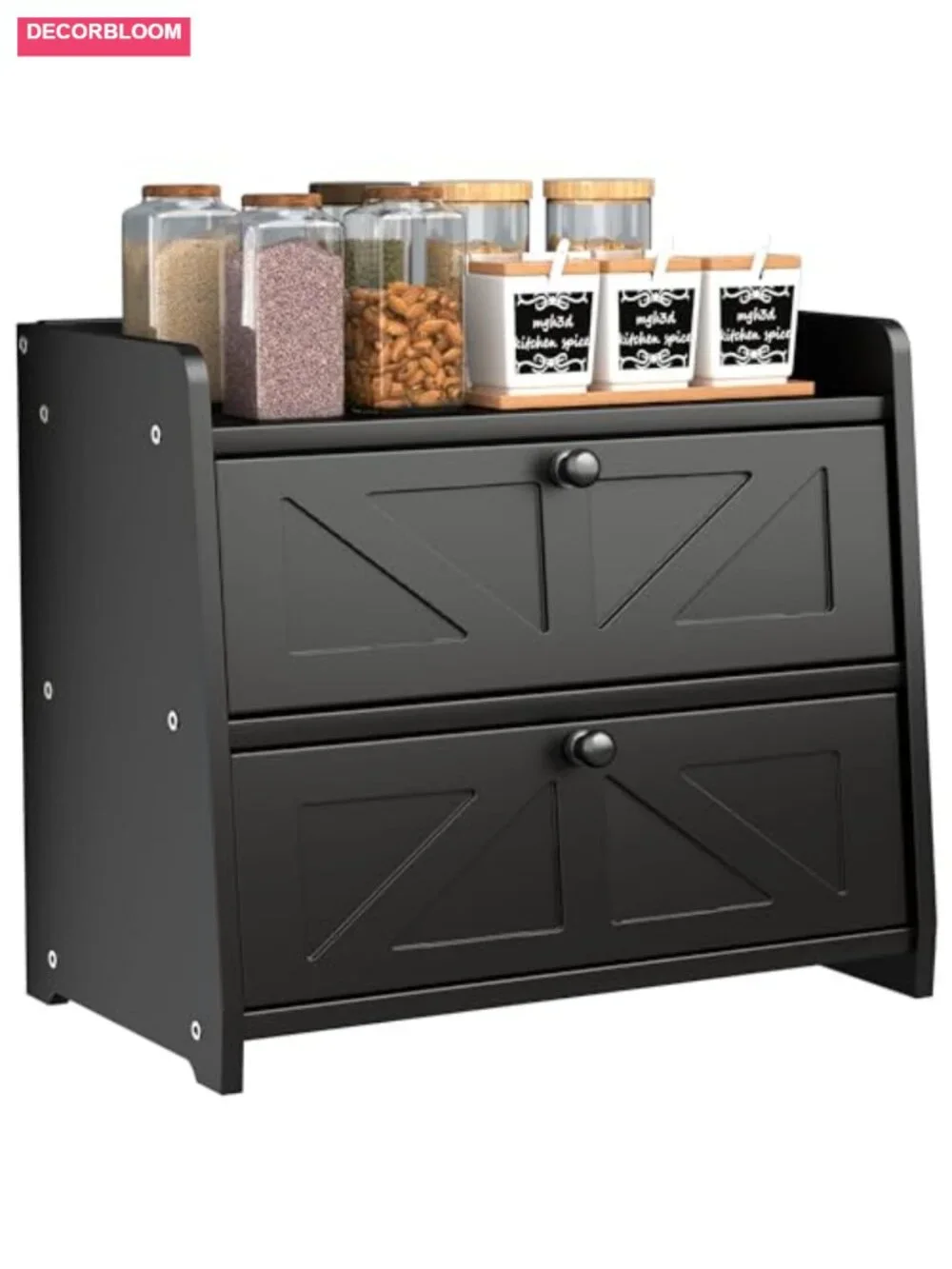 Large Capacity Double Layer Bamboo Bread Box with Magnetic Latch for Kitchen
